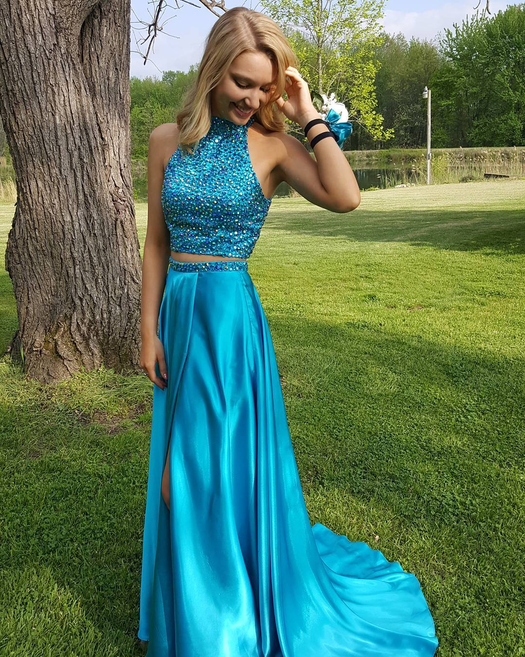 New Arrival Prom Dress,Modest Prom Dress,Pretty Two Piece Prom Gowns