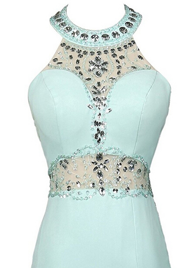 Vintage Halter Chiffon Beaded Prom Dress Long Mermaid Evening Dress
