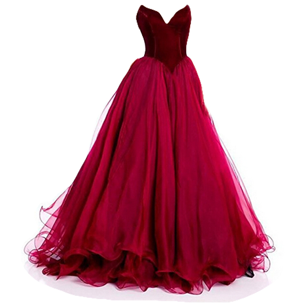 Burgundy V-neck Long Prom Dress With Basque Waist And Velvet Bodice on ...