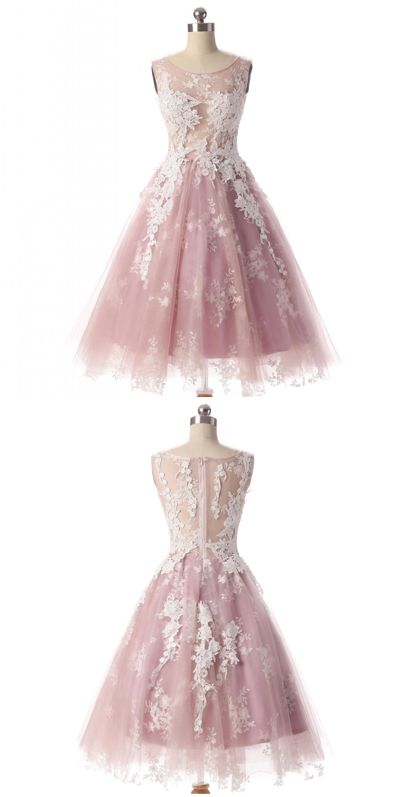 Short A Line Tulle Lace Applique Homecoming Dress Featuring Scoop Neck Bodice On Luulla 