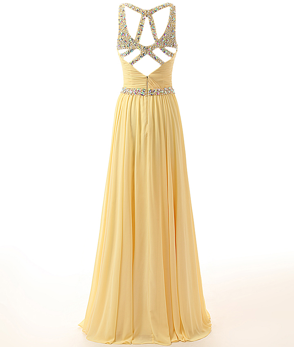 Long Chiffon A-line Prom Dress Featuring Beaded Embellished Spaghetti ...