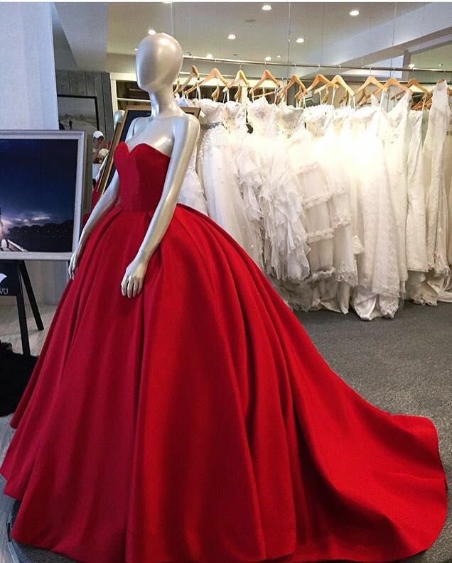 Red Ball Gown, Sweet Heart Prom Dress, Simple Charming Prom Dress ...