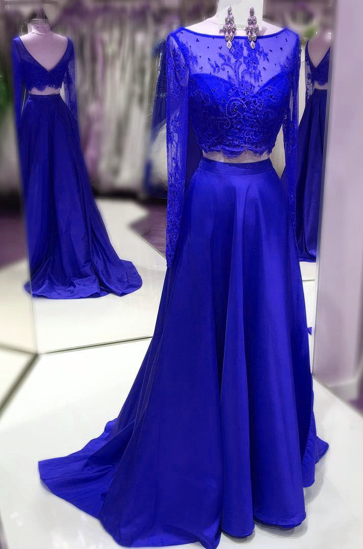 Long Sleeves Prom Dresses,lace Prom Gowns,elegant Prom Dresses,two