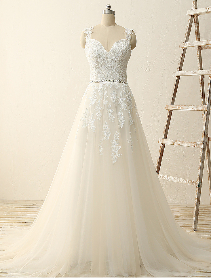 sleeveless-lace-appliqu-sweep-train-wedding-dress-with-plunging-sweetheart-neckline-on-luulla