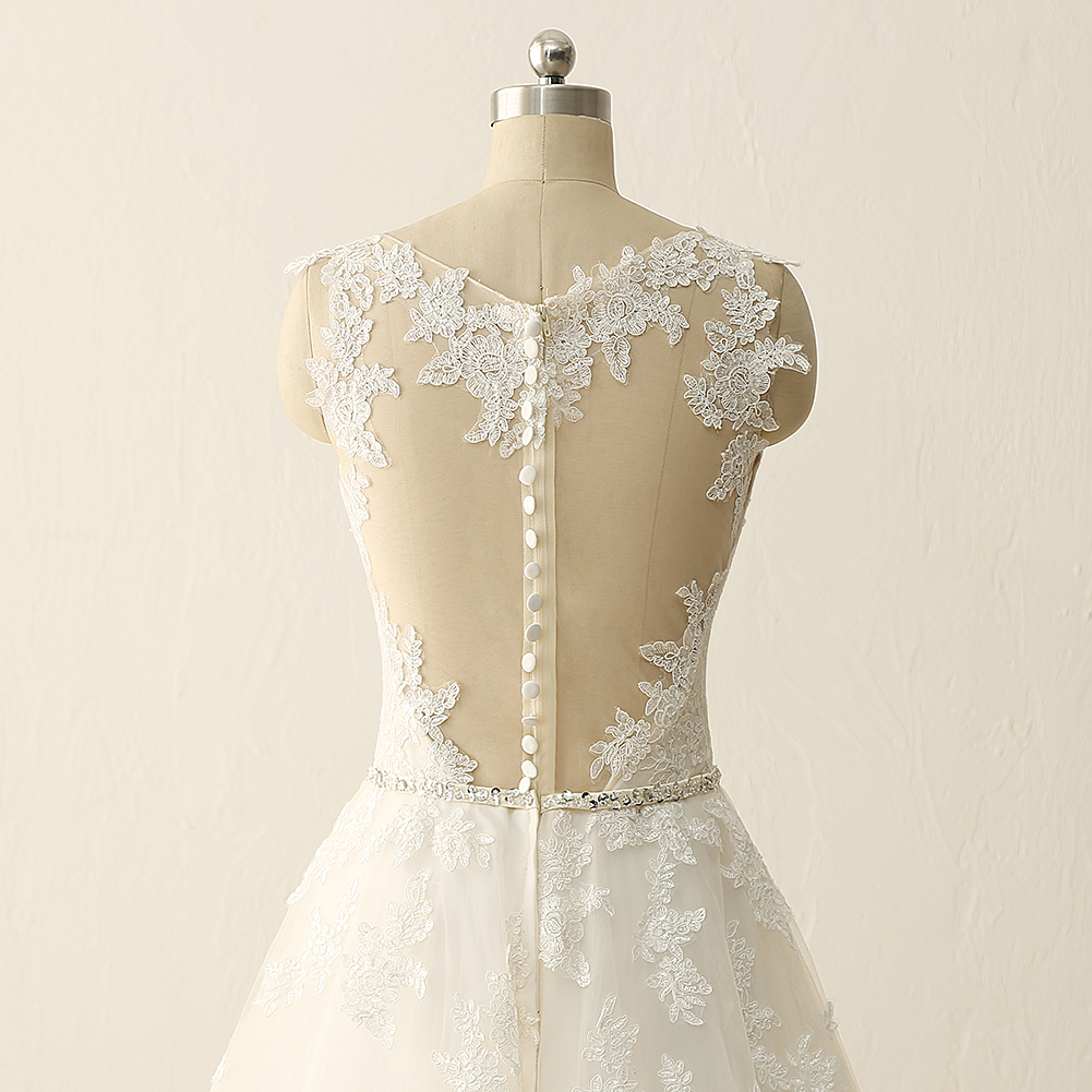Sleeveless Sweep Train Lace Appliqued Gown Blushing Pink