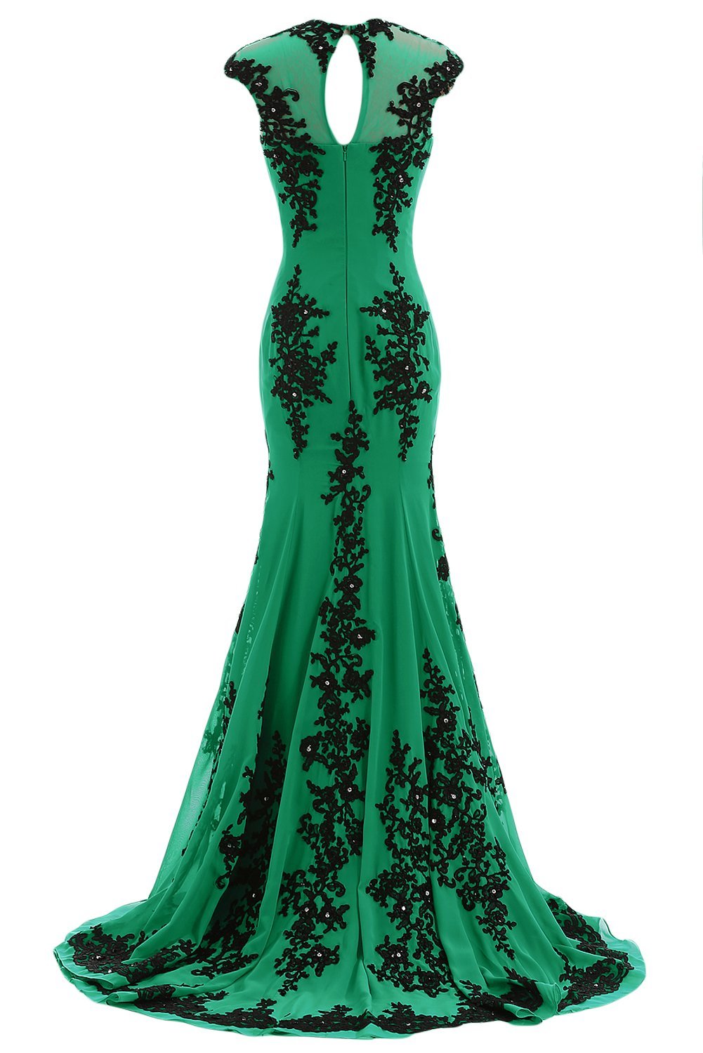 Green Dress Appliques Beads Back Lace Zipper Open Little Back Prom ...