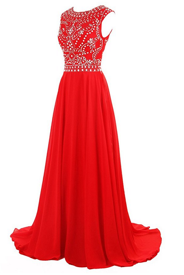 Women's Long Chiffon Bridesmaid Dress Cap Sleeves Beaded Prom Eveing ...