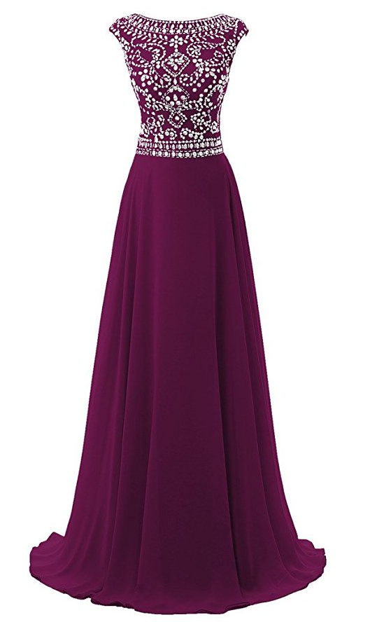 Womens Long Chiffon Bridesmaid Dress Cap Sleeves Beaded Prom Eveing Gown On Luulla 1279