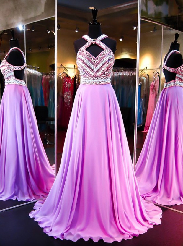 Fashion Prom Dresses,backless Evening Party Gown,chiffon Beading Prom ...