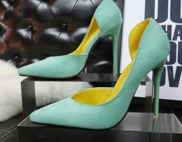 Pointed Toe Half Cut Out Suede Pumps 